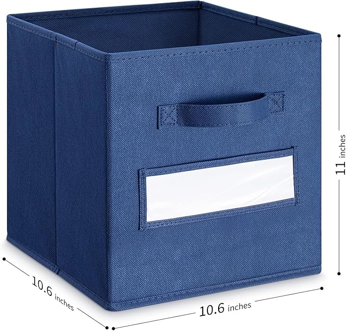 artsdi Fabric storage cubes (Set of 8) 11 Inch Cube Storage Bin, Cube storage with 8 Labels Window Cards & a Pen, Foldable cube organizer bins,11x11 Storage bin, Cubby Organizer Boxes, Navy Blue