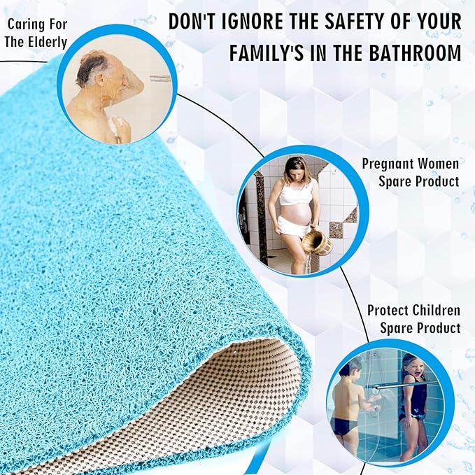 godehone Shower Mats Non Slip Without Suction Cups, PVC Loofah Bathroom Mats, Loofah Mats for Shower and Bathroom, Quick Drying, 23.6× 34.6 Inch, Turquoise Blue