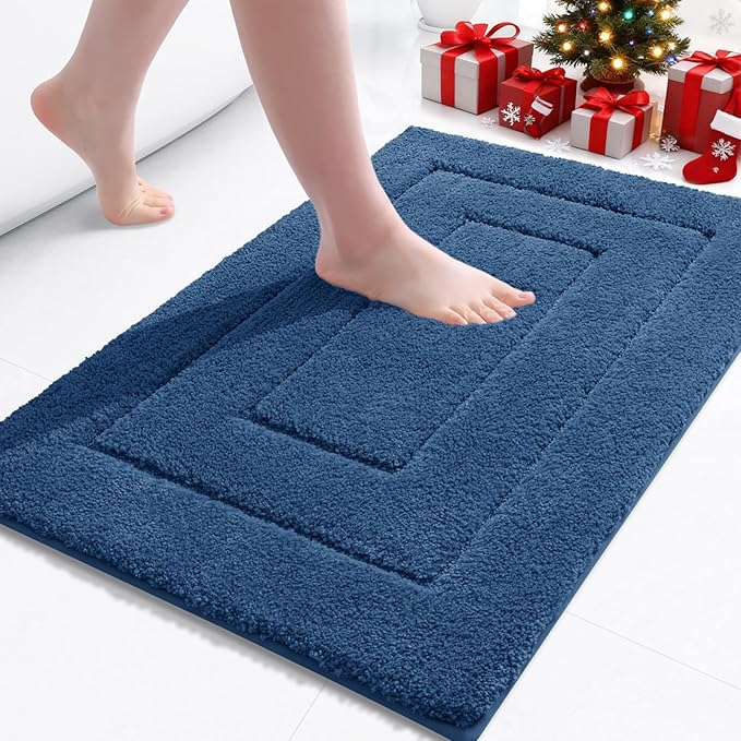Buganda Bathroom Rugs, 24" x 16", Soft and Absorbent Microfiber Bath Rugs, Non-Slip Shaggy Shower Carpet, Machine Wash Dry Bath Mats for Bathroom Floor, Tub and Shower, Navy