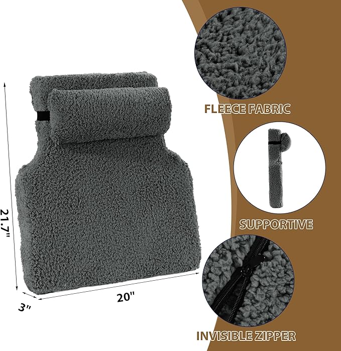 HOMBYS Sherpa Fleece Lumbar Support Pillow with Headrest for Recliner,Memory Foam Recliner Chair Cushion for Back Pain,Big High Back Support for Recliner with Chair Headrest for Elderly (Grey)