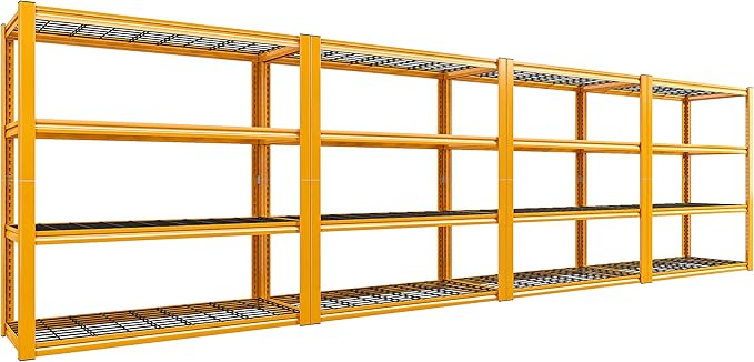 REIBII 40" W Garage Shelving Heavy Duty Metal Shelving 2200LBS Storage Shelves 4 Tier Garage Shelves Adjustable Metal Shelf for Warehouse Basement Pantry Kitchen, 4 Pack