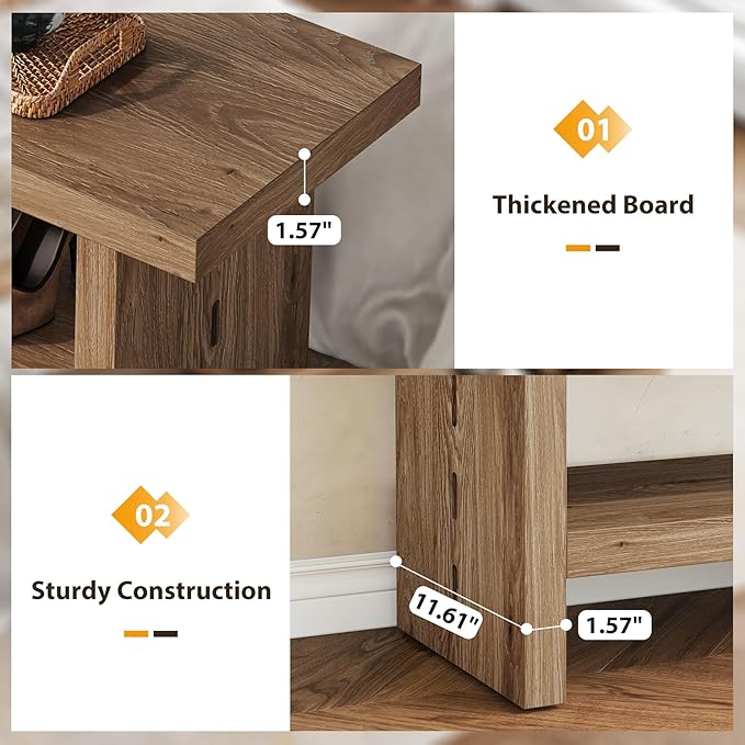 2 Tier Entryway Bench, 47.24" Shoe Bench, Rustic Shoe Rack, Wooden Storage Bench for Entryway Hallway Living Room Bedroom, Easy Assembly, Oak Color
