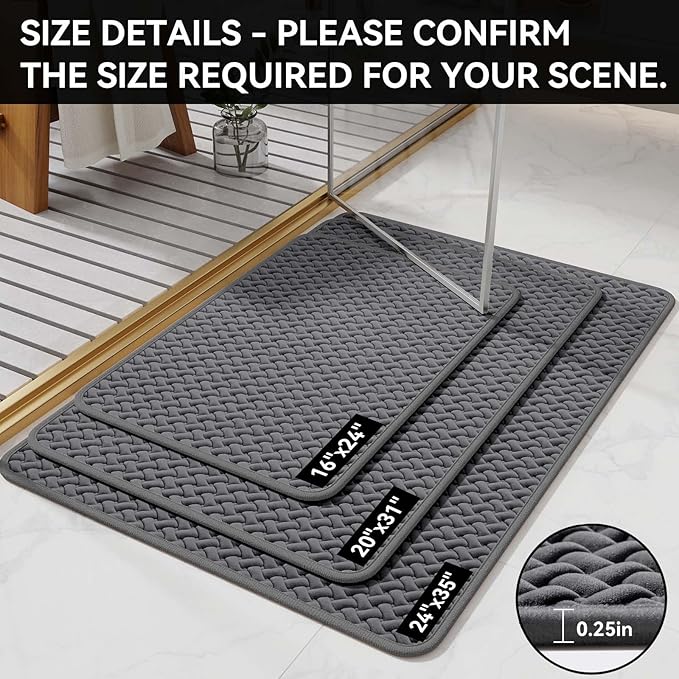 Bathroom Rugs Non Slip, Super Absorbent Quick Dry Bath Mats for Bathroom, Foam Weave Texture Thin Bath Rugs Washable with Rubber Backing Fit Under Door Outside Shower, 20” x 31“