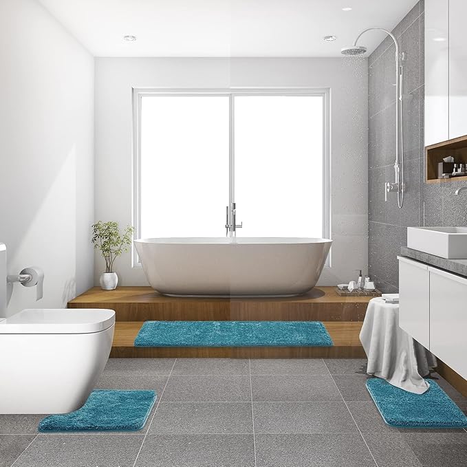 MIULEE Extra Thick Non Slip Bathroom Rug Shaggy Soft Bath Mat Plush Microfiber Absorbent Water for Shower Tub Machine Washable (Teal, 24x70 Inches)