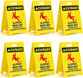 MATTHEW CLEANING 19'' Industrial Wet Floor Sign 6 Pack 2-Sided Durable Corrugated Plastic Birght Yellow Multilingual Warning Signs Commercial Caution Wet Fold-out Floor Signs For Indoors