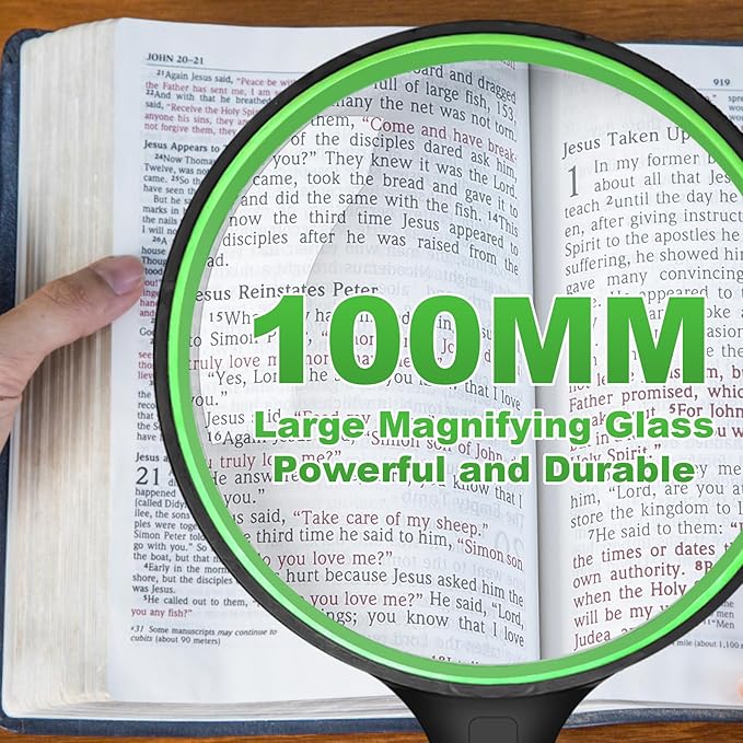 5X Magnifying Glass Handheld Reading Magnifier for Seniors - 100MM Real Glass Magnifying Lens for Book, Newspaper Reading, Insect and Hobby Observation, Science(Green)