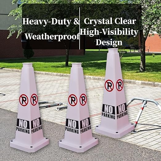 BESEA No Parking Cone 6 Pack, 28" No Parking Sign Cone with Weighted Base, White 4-Sided “ NO Parking” Warning Cone for Driveways Business Parking Lots Garages Indoor/Outdoor