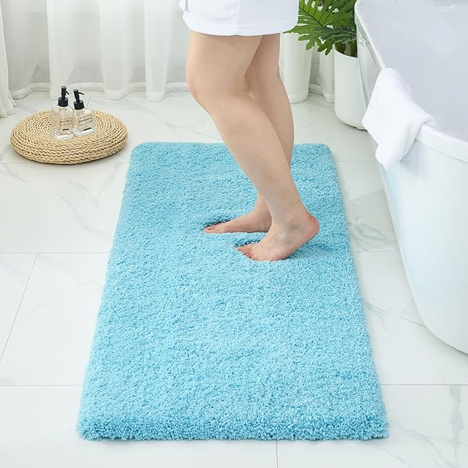 Bathroom Rugs 70x24, Ultra Thick Shaggy Soft Microfiber Absorbent Bath Rug, High Density Foam Latex Non Slip Backing, Machine Washable Bath Mats for Bathroom Floor & Sink, Teal