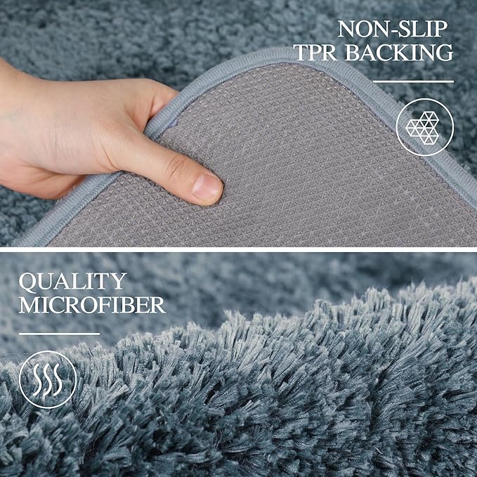 Walensee Non-Slip Bath Mat (16 x 24, Slate) Soft Microfiber Shaggy Bath Mat Machine Washable Thick Plush Rug for Shower