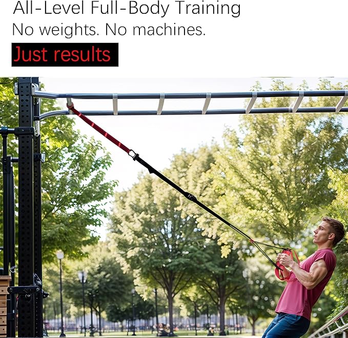 Suspension Straps Trainer for Home Gym – Integrated Door Anchor for 1-Second Setup, Bodyweight Fitness All in One Workout for Full Body, with Safety Sign, Big Poster&Mess Bag
