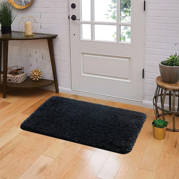 MIULEE Black Absorbent Bath Rugs, Soft Large Bathroom Mats Non-Slip and Quick-Drying for Bathroom Floor Bathtub Showers, Machine Washable Carpet (24 x 36 Inches)