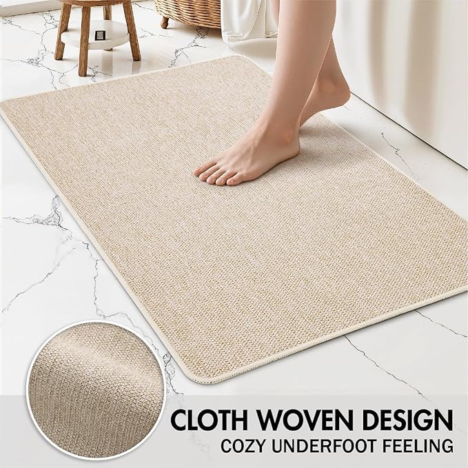 MIULEE Set of 2 Ultra Thin Bathroom Rugs, Rubber Bath Mats for Bathroom Non Slip, Quick Dry Absorbent Bath Rug Machine Washable, Fit Under Door, Shower, Sink, Home Decor, Light Beige, 24x36 Inch
