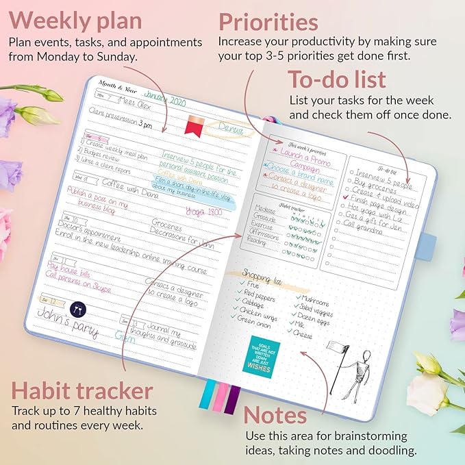 GoGirl Planner and Organizer for Women – Compact Size Weekly Planner, Goals Journal & Agenda to Improve Time Management, Productivity & Live Happier. Undated – Start Anytime, Lasts 1 Year – Light Blue