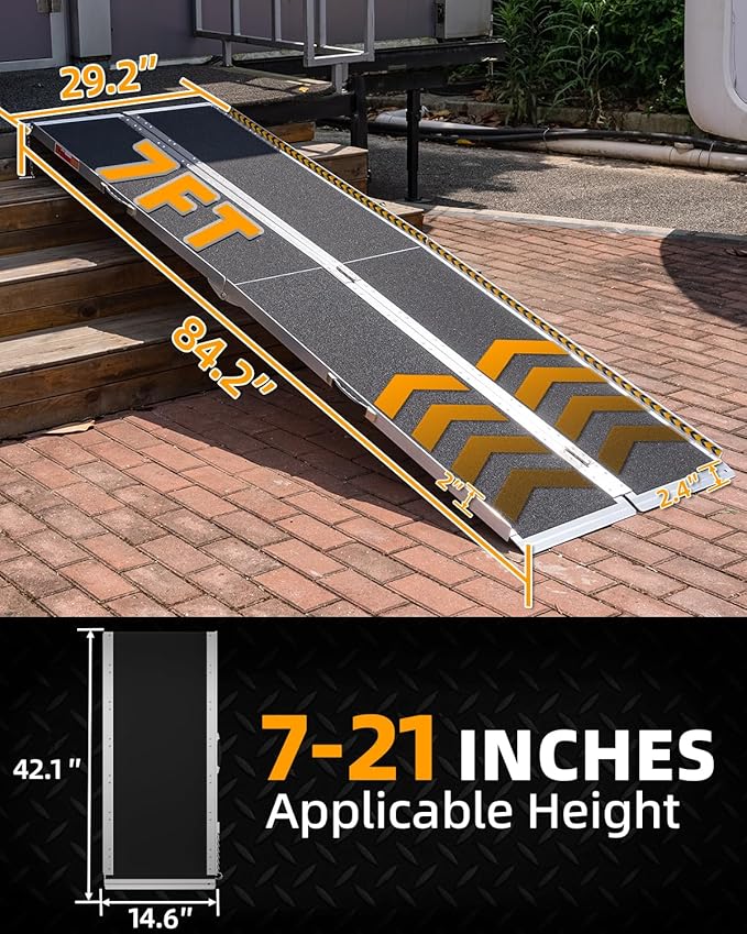 VNN Portable Wheelchair Ramp 7FT, Seamless Non-Slip Aluminum Ramps for Wheelchairs for Home, Handicap Wheelchair Ramps for Home Steps, Aluminum Loading Dock Plates, Doorways