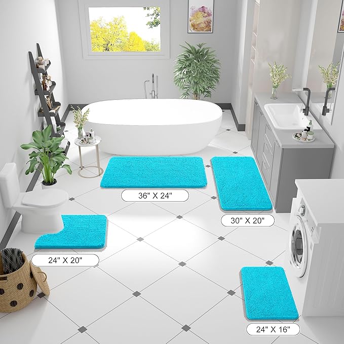 OLANLY Bathroom Rugs 36x24, Extra Soft Absorbent Chenille Bath Rugs, Rubber Backing Quick Dry, Machine Washable Bath Mats for Bathroom Floor, Tub and Shower, Home Decor Accessories, Aqua Sky