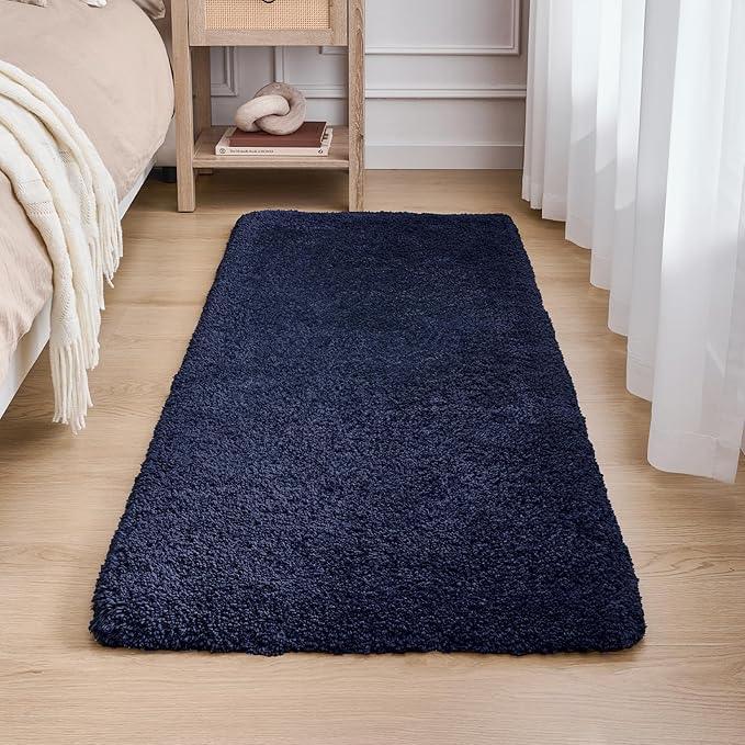 Bathroom Runner Rug 24x70 Navy Non Slip Fluffy Long Bath Mat for Bathroom Floor Washable Plush Luxury Bath Rug for Tub Absorbent Shower Sink Mat Bedside Rug