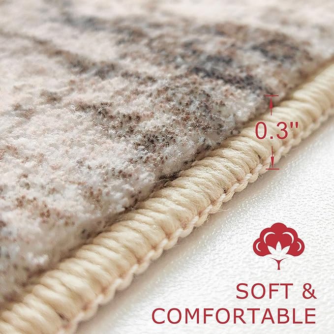 KOZYFLY Modern Abstract Kitchen Runner Rug, 2x8 Washable Rug Runner Non-Slip Soft Hallway Runner Rugs, Print Blush Brown Carpet Runner for Entryway Bathroom Laundry Room Foyer