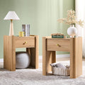 23.6" Tall Modern Nightstand Set of 2, 22" Wide Curved Bedside Table with Charging Station, Wooden Night Stand with 1 Storage Drawer, Large End Table for Bedroom, Living Room, Natural
