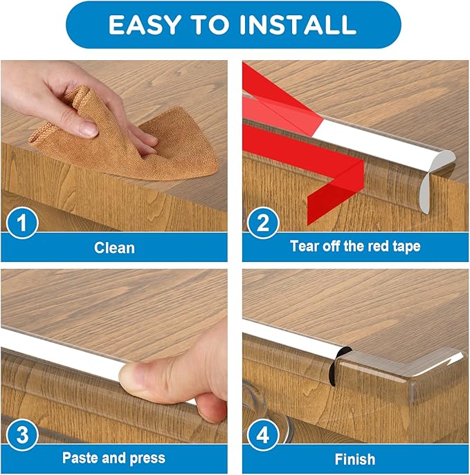 Baby Proofing, 0.6in Edge Protector Strip Clear, Thickened Silicone Soft Corner Protectors with Upgraded Pre-Taped Strong Adhesive, 26.2ft Edge Protectors for Cabinets, Tables, Drawers