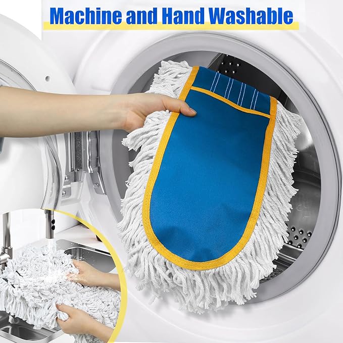 36" Commercial Dust Mop for Floor Cleaning with 2 Cotton Mop Pads, Heavy Duty Industrial Large Floor Duster,Wet Dry Mops for Hardwood Floors,Concrete,Marble, Laminate,Tile,Garage,Blue