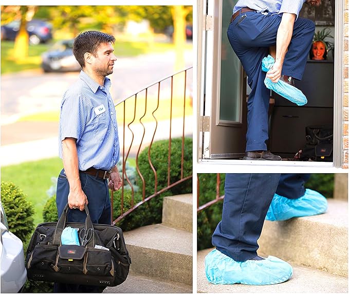 X-Large Premium 500 Pack(250Pairs) Disposable Boot & Shoe Covers - Durable, Water Resistant, non-slip, non-toxic, Recyclable, blue, stretchable fits US Men Size 11 and UP