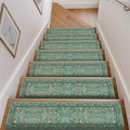 OJIA Floral Stair Treads Non-Slip Stair Runner for Wooden Steps Indoor 15PCS 30"x8" Carpet Stair Treads Stair Mats Staircase Step Treads for Kids, Elders and Dogs, Stair Covers, Green