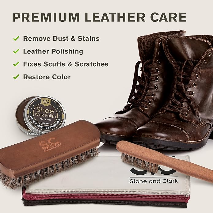 Stone and Clark Original Shoe Polish & Care Kit - Leather Shoe Shine Kit for Men & Women