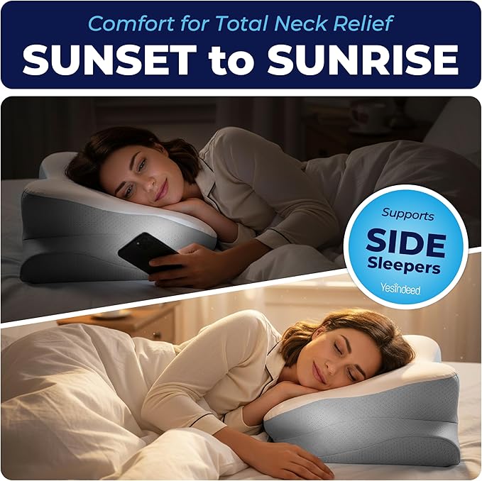 YESINDEED Pain Relief Cooling Pillow – Cervical Neck Support for Sleeping, Contoured Memory Foam Design for Neck and Shoulder Pain, Ergonomic Sleep Solution for Side Sleepers, Snoring, Posture