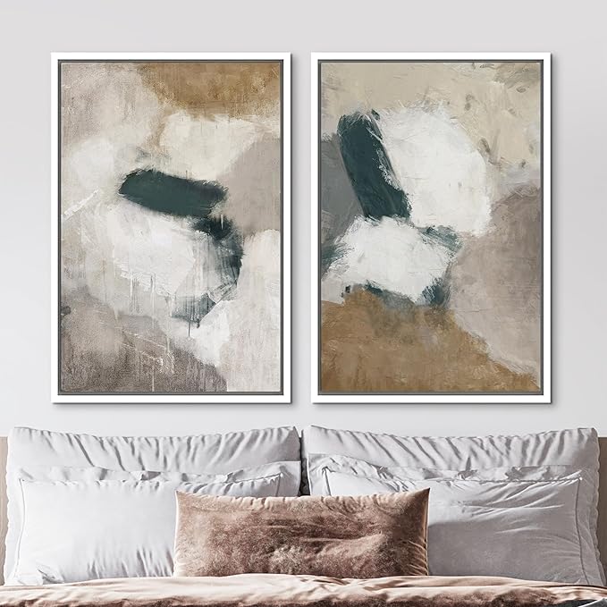 MUDECOR Framed Canvas Print Wall Art Vintage Mid-Century Colorful Pattern Illustrations Modern Art Decorative Bohemian Colorful Chic for Living Room, Bedroom, Office - 16"x24"x2 White