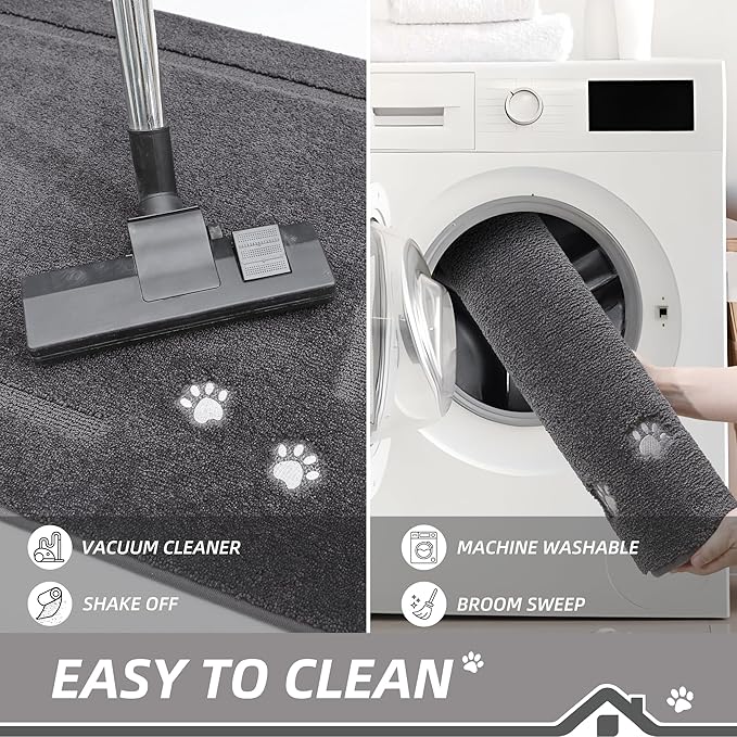BEQHAUSE Dog Door Mat for Muddy Paws 24"x36" Dirt Trapper Absorbent Doormat Non Slip Entryway Rugs Washable Stain Resistant Welcome Floor Mat Soft Low-Profile for Front Back Door, Dark Grey