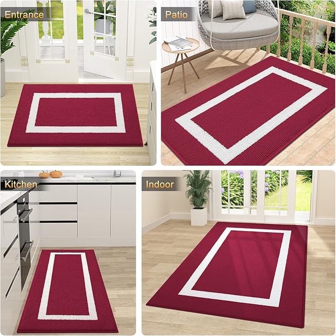 OLANLY Indoor Door Mat, 59x20, Non-Slip Absorbent Resist Dirt Entrance Mat, Washable Low-Profile Inside Entry Doormats for Entryway, Red