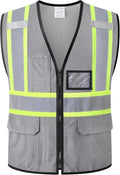 Reflective Safety Vest for Men Women Hi Vis Vest with Pockets High Visibility Vest Mesh Construction Vests Meets ANSI/ISEA Standards (Grey-33, Large)