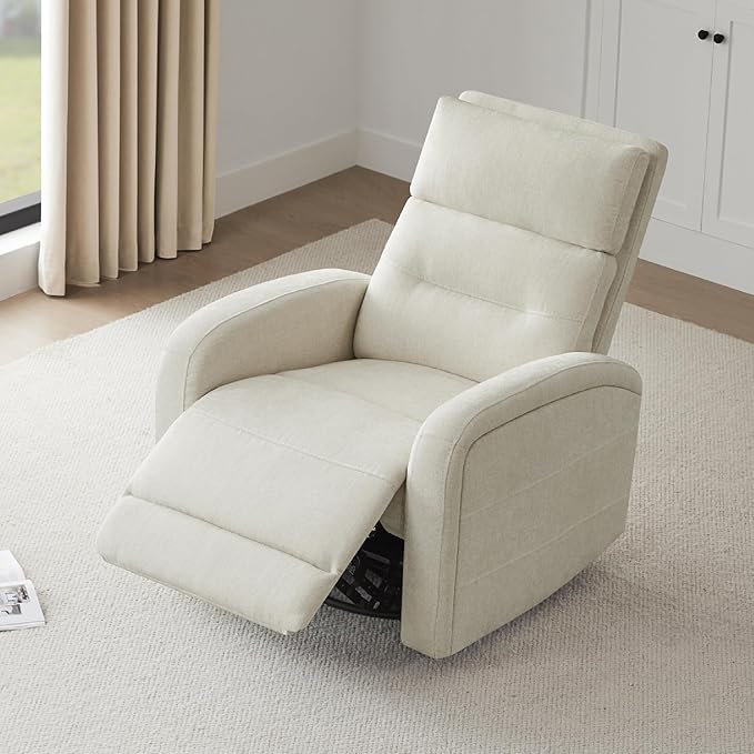 Watson & Whitely Swivel Power Recliner Glider Rocker, Small Recliner with Charging Port for Living Room, Fabric in Linen