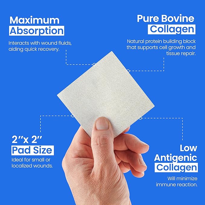 Collagen Dressing Pads - 2" x 2" 5 Count Collagen Pads for Wounds - Non-Adherent Collagen Dressing for Wound Care - Safe n' Simple Wound Care Supplies