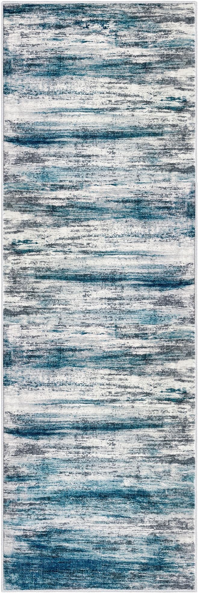 KOZYFLY Runner Rug 3x8 Modern Ombre Runners for Hallways, Washable Rugs for Bedroom Non-Slip Soft Stain Resistant Striped, Print Blue Abstract Carpet for Living/Laundry/Kid Room