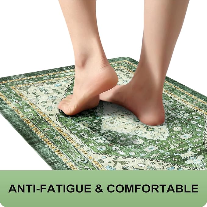 Collive Anti Fatigue Mats for Kitchen Floor, Comfort Non Slip Kitchen Floor Mats Cushioned Standing Desk Mat for Office, Laundry, Sink, 17”x47” Green Waterproof Kitchen Rugs