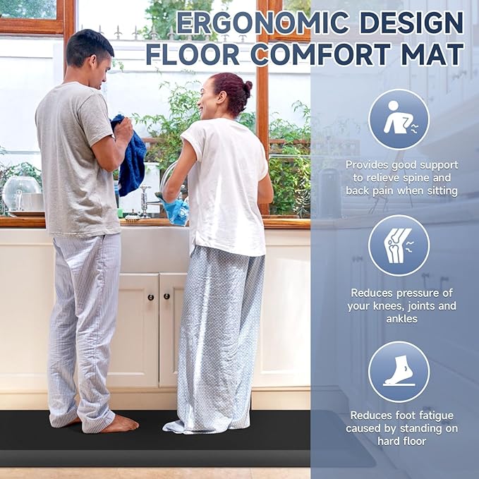 4/5 Inch Thick Kitchen Mat Anti Fatigue Mat Kitchen Rugs Kitchen Decor Non-Slip, Stain & Water Resistant, Kitchen Mats Desk Mat for Kitchen, Office, Workshop, Black, 17'' x 60''