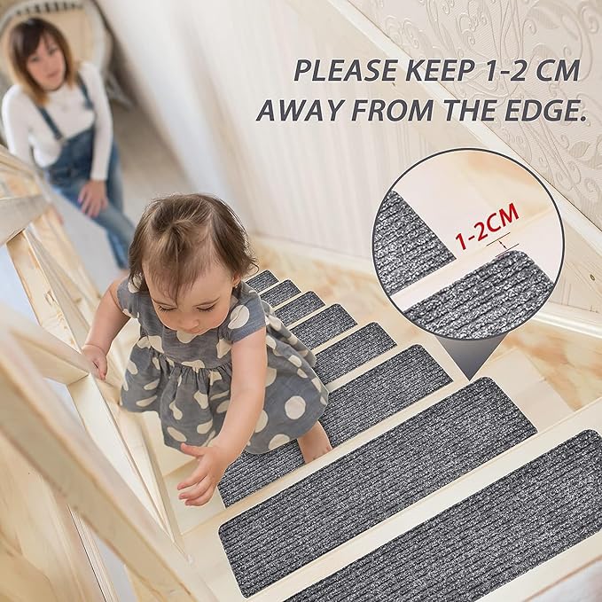 MBIGM Non-Slip Carpet Stair Tread Mat 30" x 30" Landing Rug-Matching Mat Non-Skid Safety Rug Slip Resistant - Gray