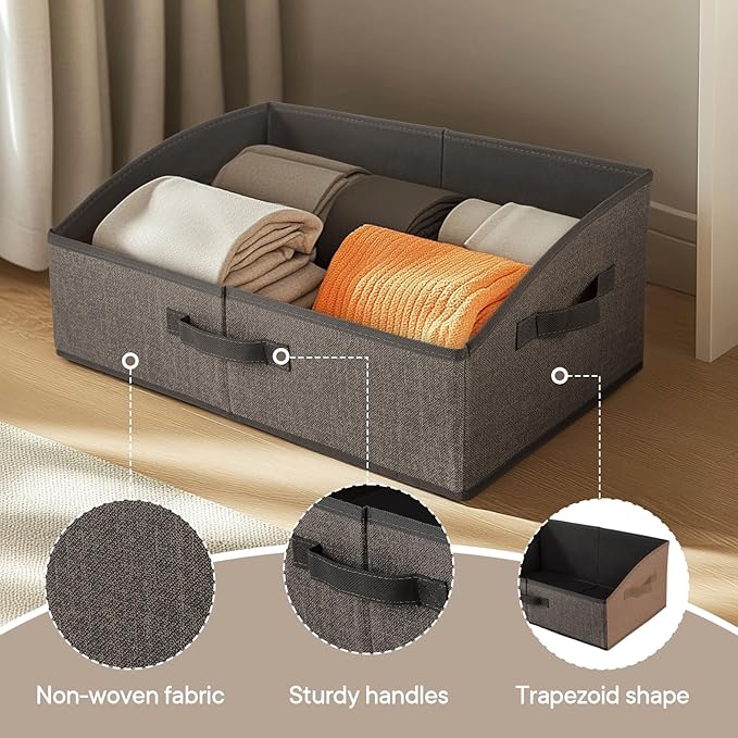 DAYARD Fabric Bins [1-Pack], Trapezoid Storage Bins with Handles, Foldable Baskets Storage Boxes for Shelves, Closet, Bookshelf, Organizer Containers, 20 x 11 x 8 inch Coffee…