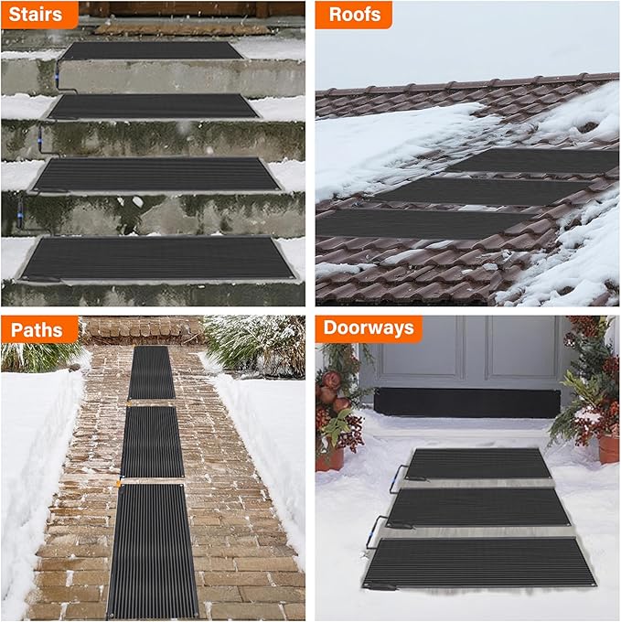 Snow Melting Mats Outdoor 36 x 72 inch, Non-Slip Heated Outdoor Mats 730 W 120V, Heated Driveway Mats with UL and ETL Certificate Power Cord, Suitable for Most Entryways