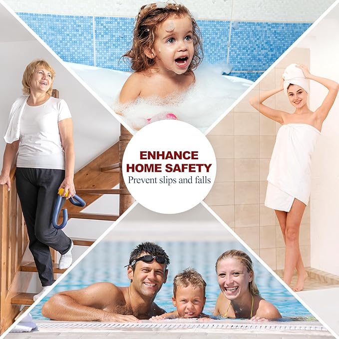 28 PCS Shower Floor Non Slip Stickers with Strong Adhesive, Invisible & Durable Anti Slip Shower Stickers with Scraper for Bath Tub, Pools and Stairs(Clear,Wide Rectangle)