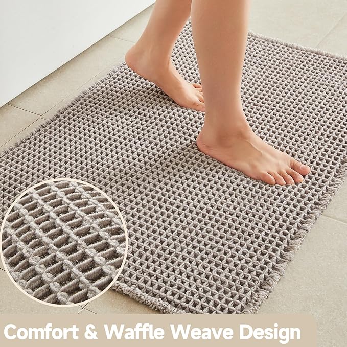 Waffle Runner Rug Bathroom, Long Boho Bathroom Rugs Non Slip Washable Super Absorbent Quick Dry Farmhouse Bath Decor, 72"x24" Light Grey
