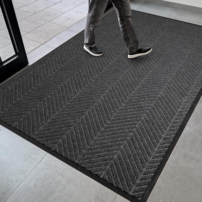 4′ x 6′ Heavy Duty Front Door Mat Indoor Outdoor Entrance, Large Non-Slip All Weather Commercial Floor Mat for Entryway, Low Profile Waterproof Vinyl Rug for House (48" x 72", Charcoal Grey)