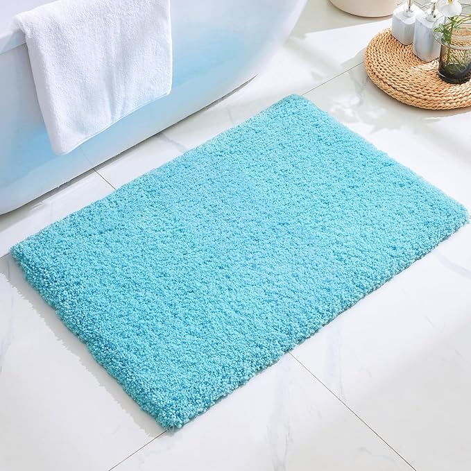 Bathroom Rug 20x32 Non Slip Fluffy Teal Bath Mat for Bathroom Floor Washable Plush Luxury Bath Rug for Tub Soft Shaggy Absorbent Shower Sink Mat