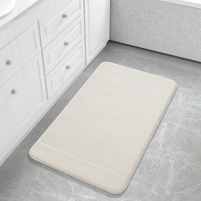 Yimobra Large Bath Mat 36"x24", Super Soft Quick Dry Memory Foam Bathroom Rug, Water Absorbent, Non Slip Backing Machine Washable for Tub Shower, Thick Comfort Support, Cream