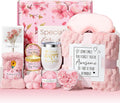 Birthday Gifts for Women Self Care Gift, Cherry Blossom Relaxing Spa Gift Baskets Bath Set Get Well Soon Care Package Valentines Day Gifts for Her Mom Women Sister Friend Wife Grandma w/ Blanket