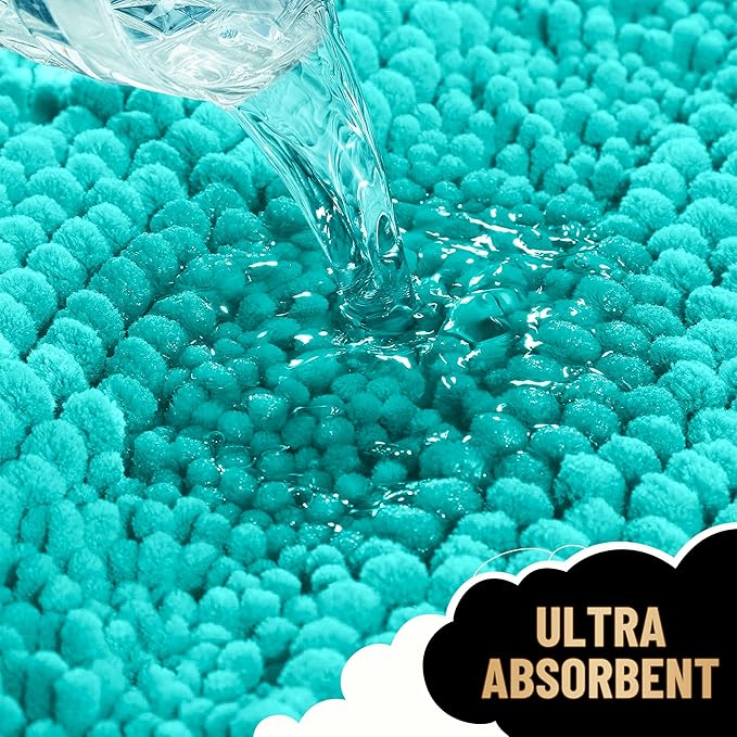 OLANLY Thick Bathroom Rugs 30x20, Extra Soft Absorbent Chenille Striped Bath Rugs, Rubber Backing, Machine Wash Dry, Bath Mats for Bathroom Floor, Tub and Shower, Home Decor Accessories, Teal