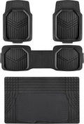 Amazon Basics 4-Piece Heavy Duty PVC Floor Mats with Cargo Liner and Rear, Waterproof Trim To Fit Car Mats, Black