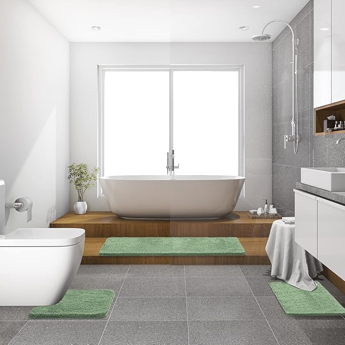 MIULEE Sage Green Bathroom Runner Rug 24x60 Inches, Long Bath Mat for Bathroom Floor Bathtub Showers, Machine Washable Absorbent Microfiber Carpet with TPR Anti-Slip Back