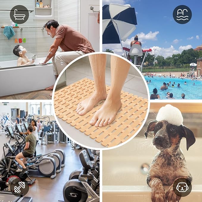 Bathtub Mat Non Slip - for Inside Bath Tub & Shower, Small 27x16 Inch, 180 Strong Suction Cups, Soft Textured Surface, Fast Drain & Quick Dry, Bathroom Safety Mat, Beige, Matace